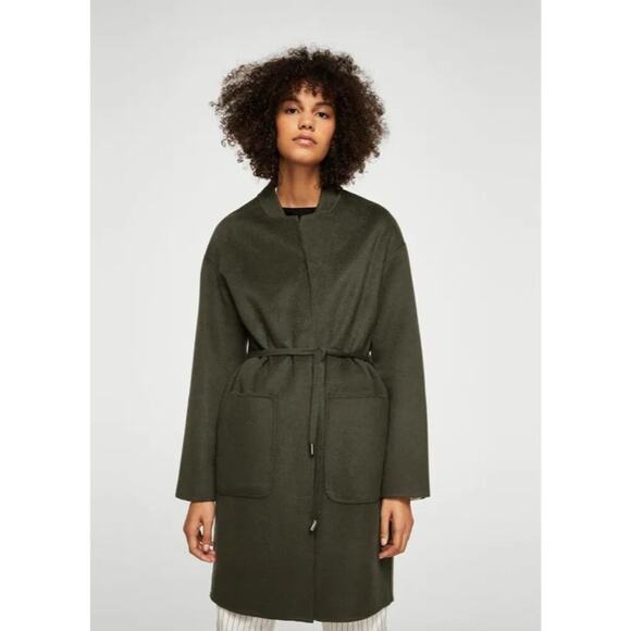 MNG · Small · Wool Blend · Belted Long Coat · Button Front · Olive Green - Picture 1 of 9